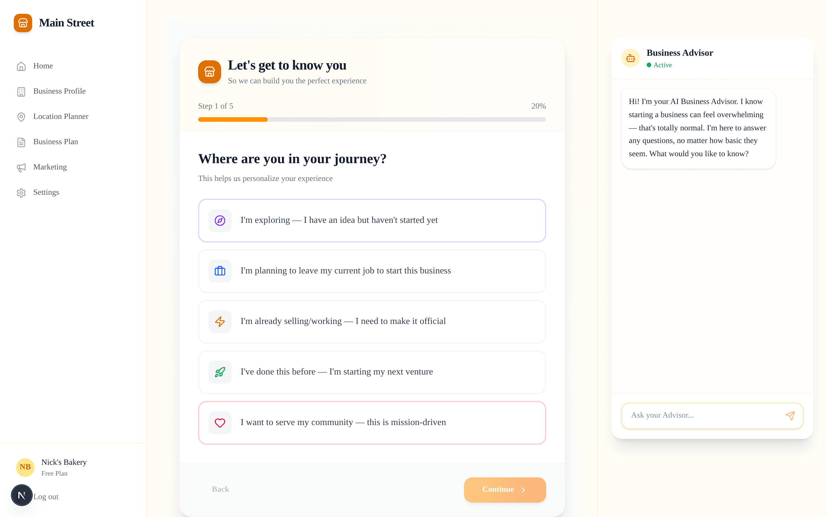 Persona-detecting onboarding wizard with journey selection